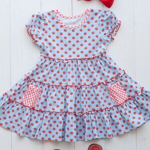 Shrimp n Grits Kids 9/10 Apple Orchard Twirl Dress and Doll Dress